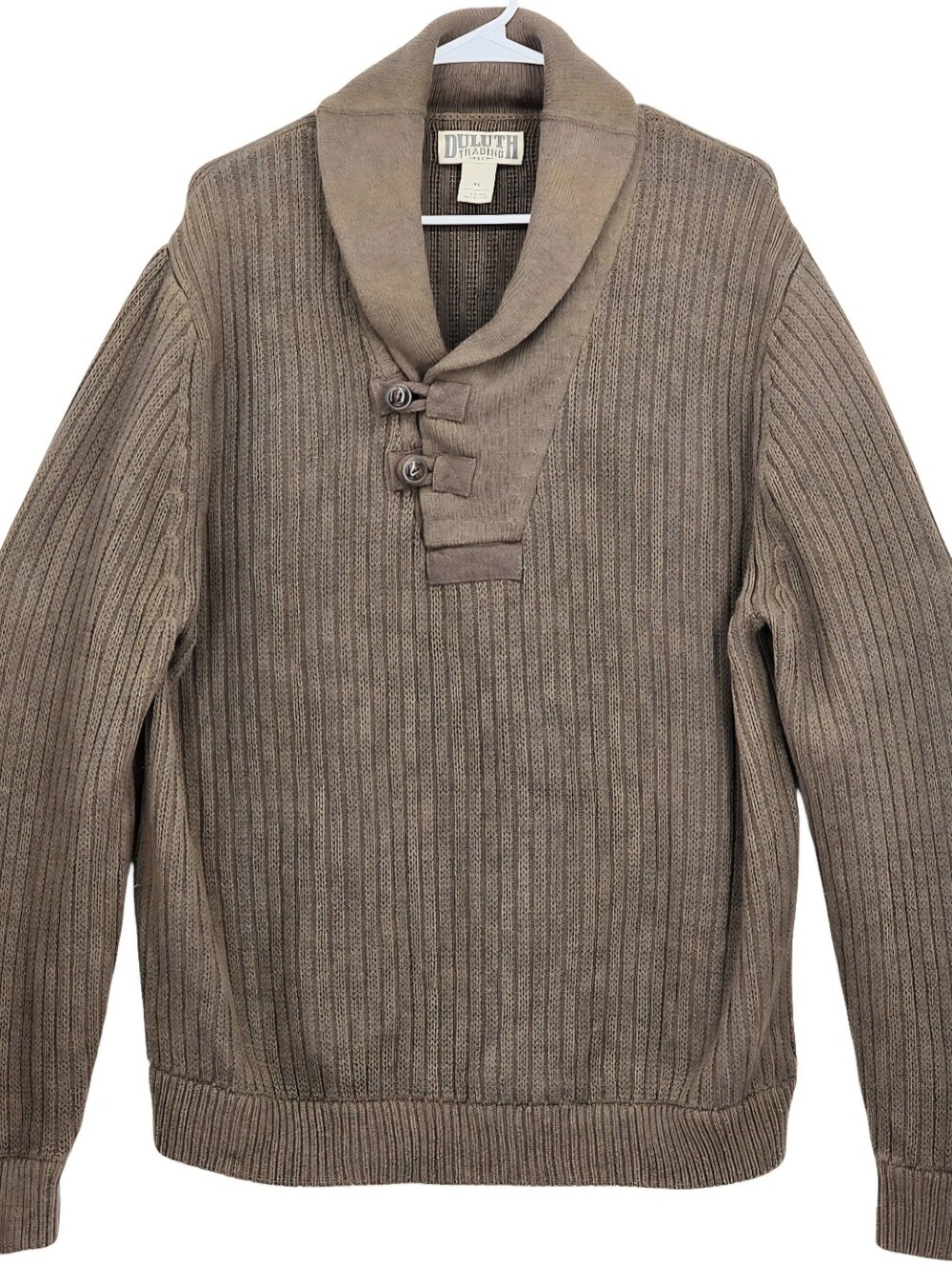 Shawl Collar Toggle Sweater Mens XL Brown Military Knit Duluth Trading